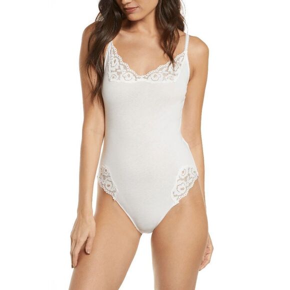 Free People Women's Intimately Fp Side Of Sass Lace Trim Bodysuit - White L - Picture 1 of 5